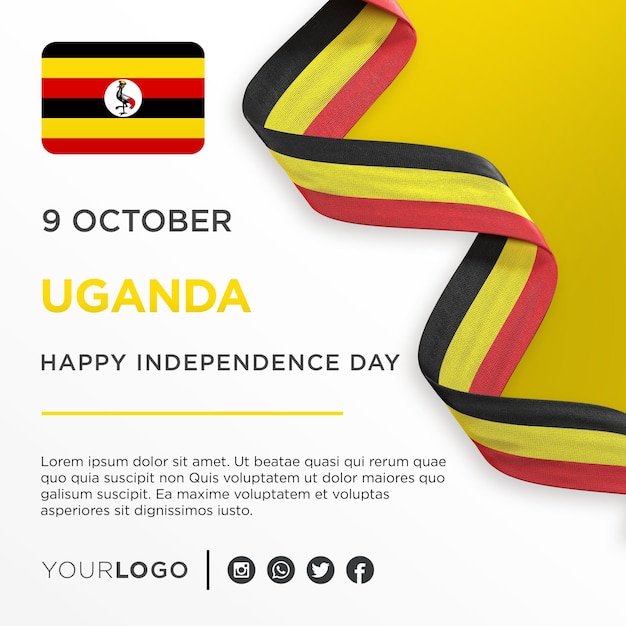 PSD modello di post sui social media per l'anniversario nazionale del banner celebrativo del giorno dell'indipendenza nazionale dell'uganda