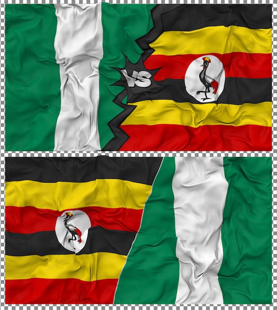 Uganda versus Nigeria Half gecombineerde vlag Cloth Bump Texture 3D Rendering