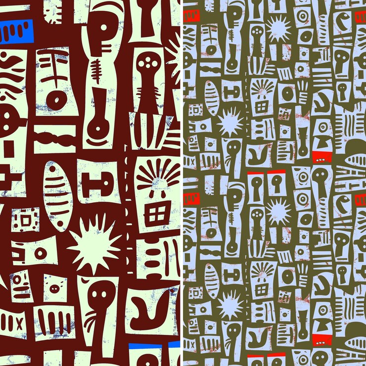 PSD ugandan barkcloth patterns with abstract human figures and g png traditional abstract designs