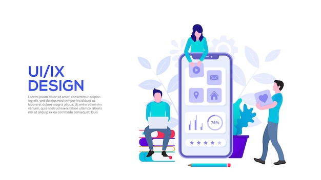 UI design concept with smartphone and people Flat illustration