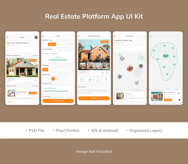 PSD ui-kit voor app voor onroerend goed-platform