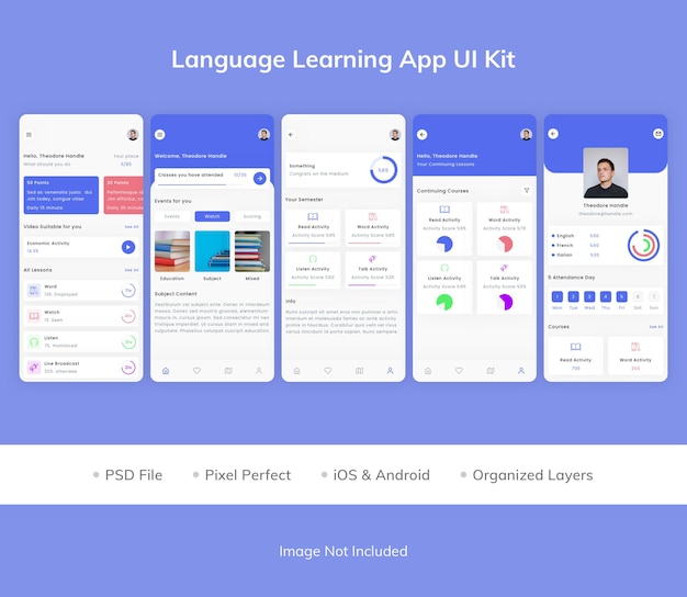 PSD ui-kit voor app voor taalleren