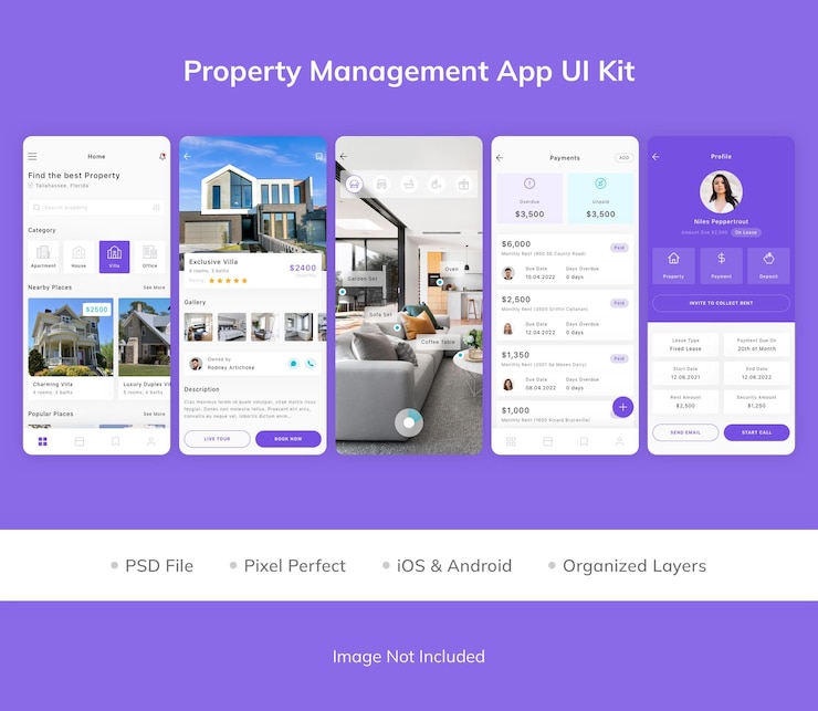 PSD ui-kit voor app voor vastgoedbeheer