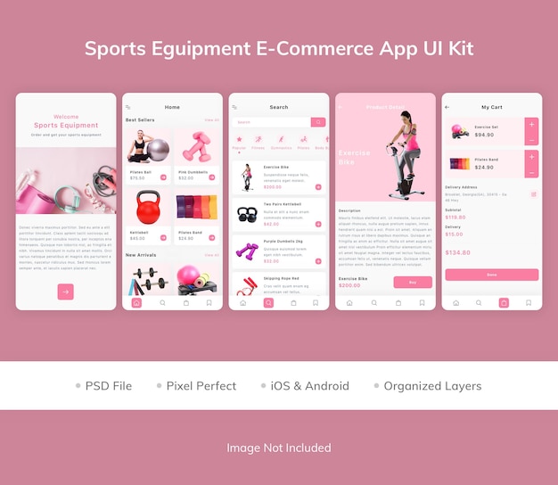 PSD ui-kit voor e-commerce-app voor sportuitrusting