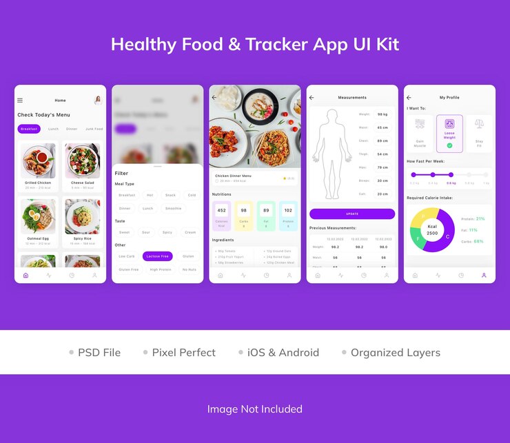 PSD ui-kit voor gezonde voeding en tracker-app