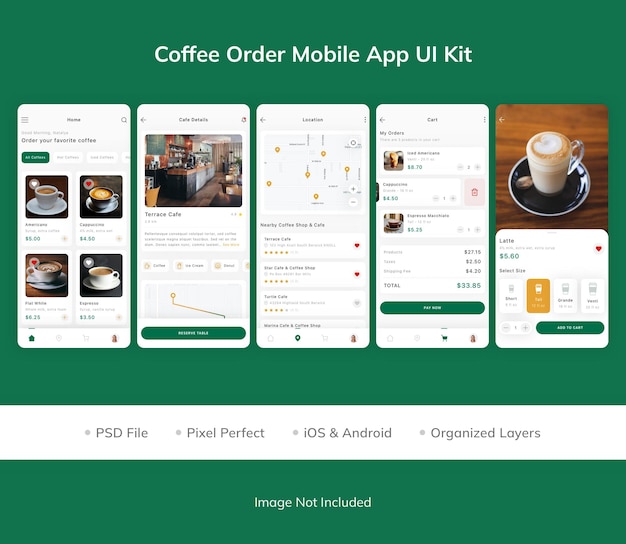 Ui-kit voor koffiebestelling mobiele app