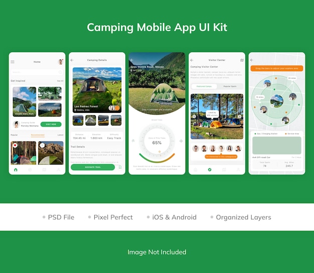 UI-kit voor mobiele app voor camping