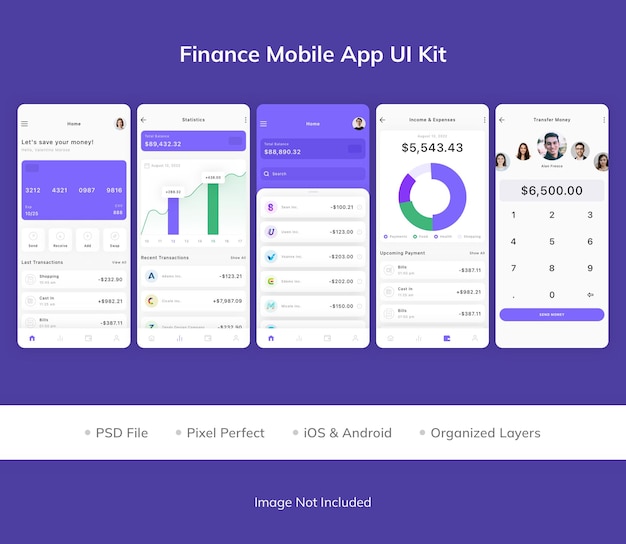 PSD ui-kit voor mobiele app voor financiën