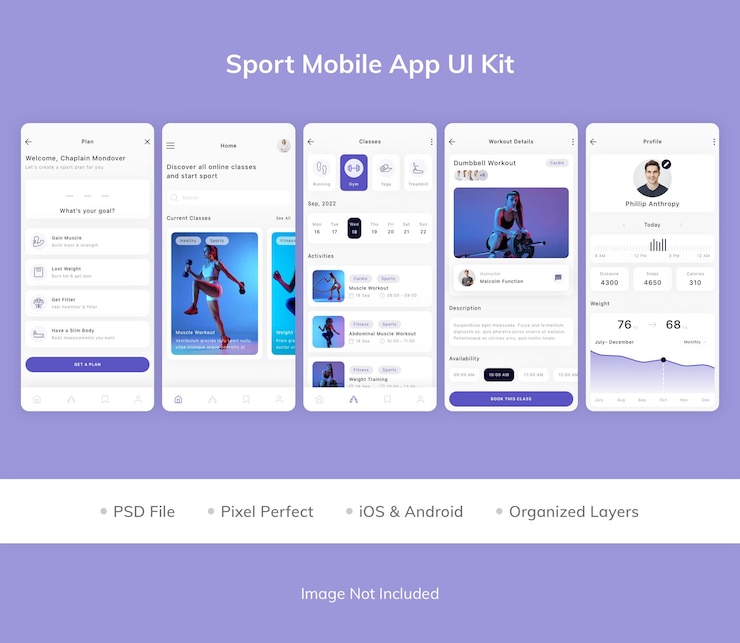 PSD ui-kit voor mobiele app voor sport