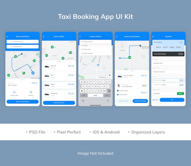 PSD ui-kit voor taxiboeking-app