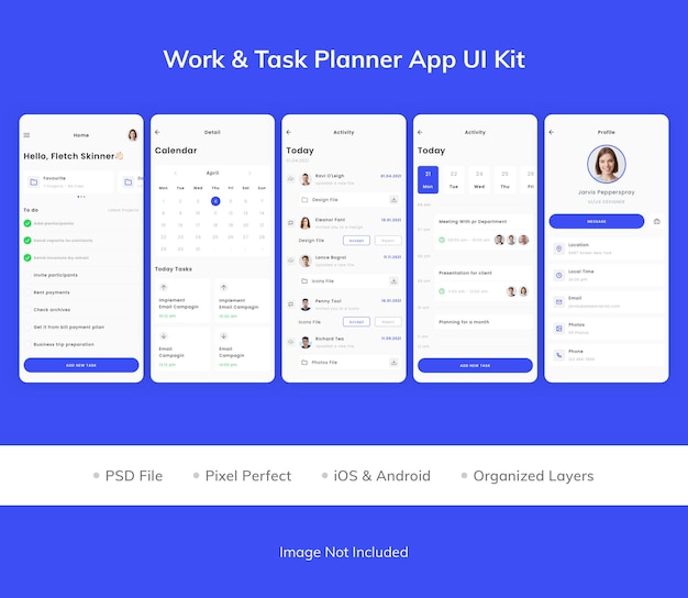 PSD ui-kit voor werktaakplanner-app