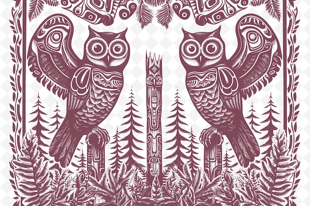Uil in een bos met een patroon van uilen