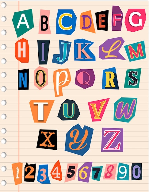 Uitgesneden letter alfabet en cijfers