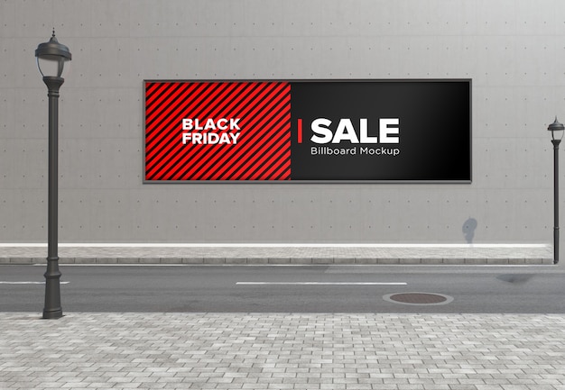 Uithangbord op wall street-tekenmodel met black friday-verkoopbanner