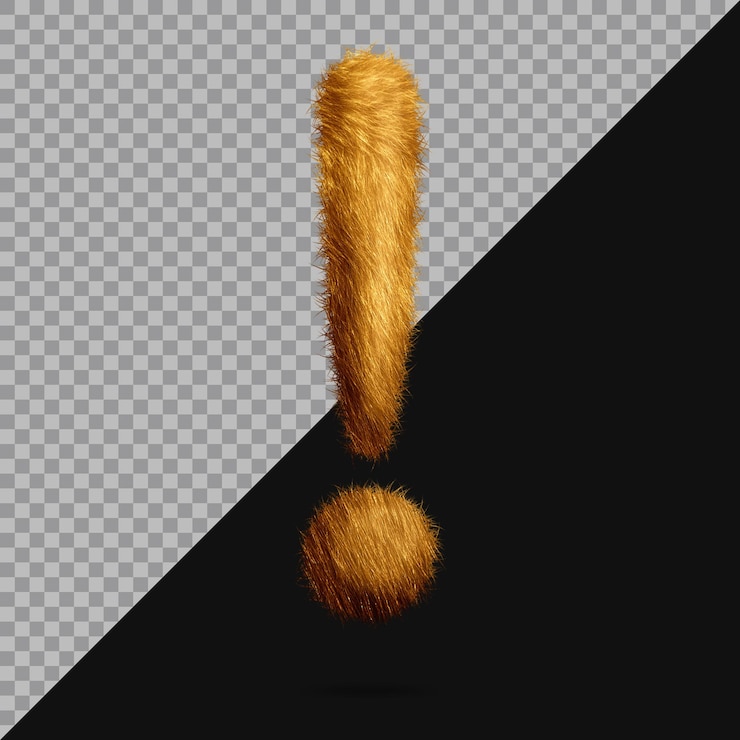 PSD uitroepteken met realistische 3d-bont