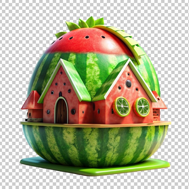 PSD uitzicht op een huis gemaakt van een watermeloenfruit
