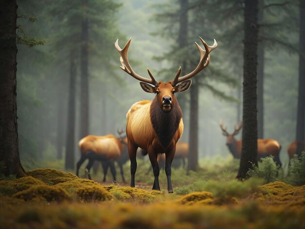 Uitzicht op wilde elanden in het bos