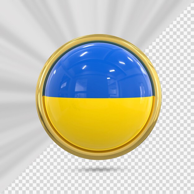 Ukraine flag icon with gold 3d render