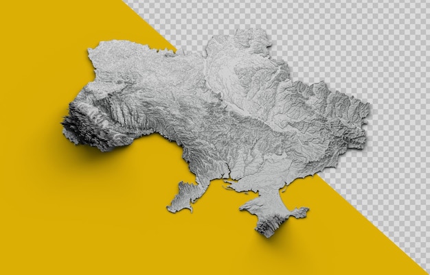 PSD mappa dell'ucraina bandiera dell'ucraina rilievo ombreggiato colore mappa dell'altezza su sfondo isolato 3d'illustrazione