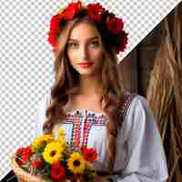 PSD ukrainian girl in a traditional national embroidered dress and a flower wreath ai
