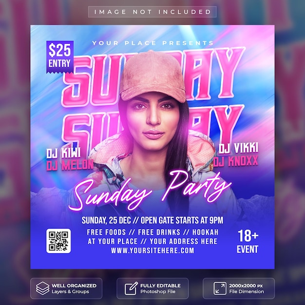 PSD ulotka club dj party i szablon postu w mediach społecznościowych