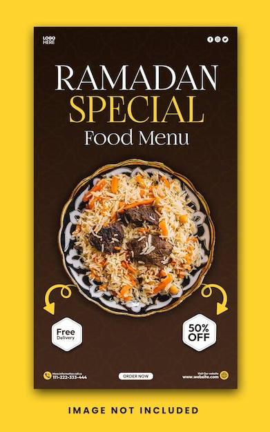 PSD ulotka dotycząca specjalnego menu ramadanu