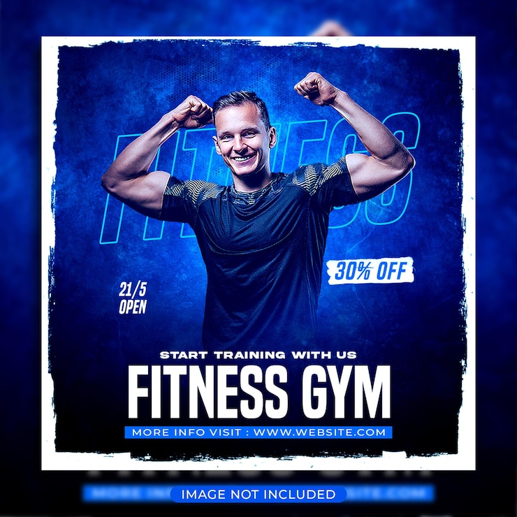 PSD ulotka siłowni fitness i szablon postu w mediach społecznościowych