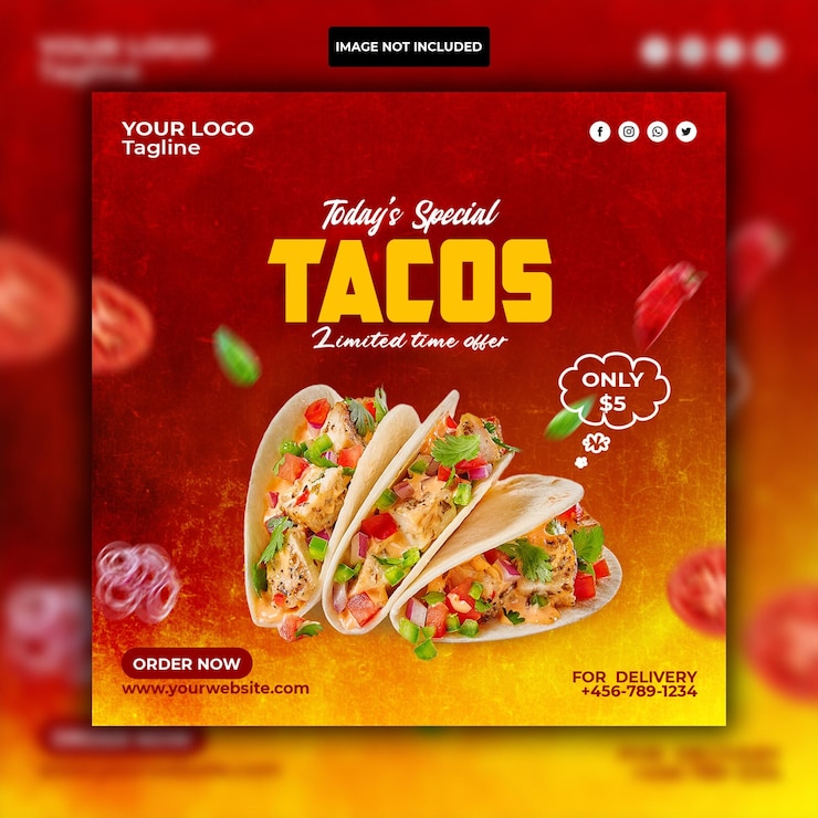 Ulotka Tacos i szablon postu na Instagramie w mediach społecznościowych