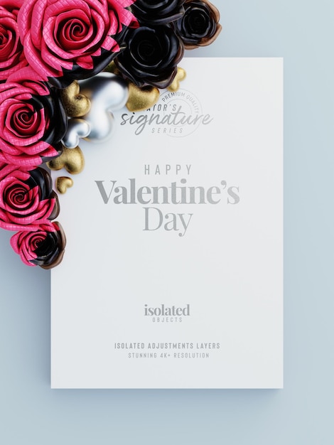 PSD ulotka walentynkowa makieta zaproszenia z ozdobnymi różami i sercami miłości