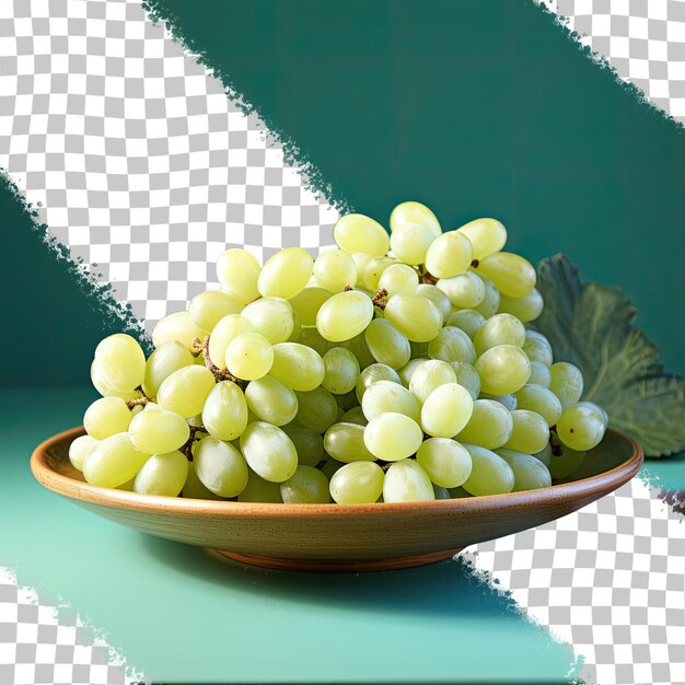 PSD ułóż kiście białych winogron na przezroczystym tle talerza
