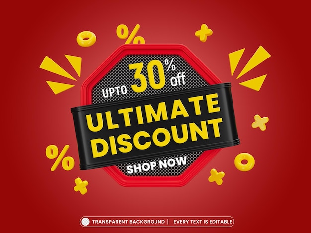 Ultimate discount 30 off 3d promotion banner