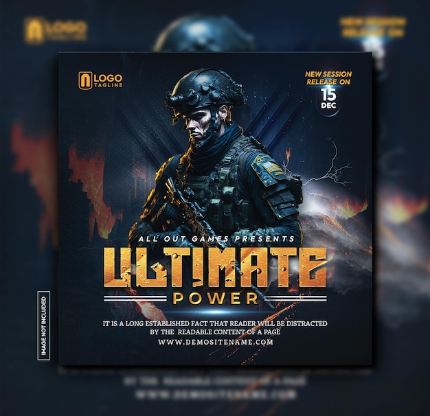 PSD ultimate power gaming poster or social media post