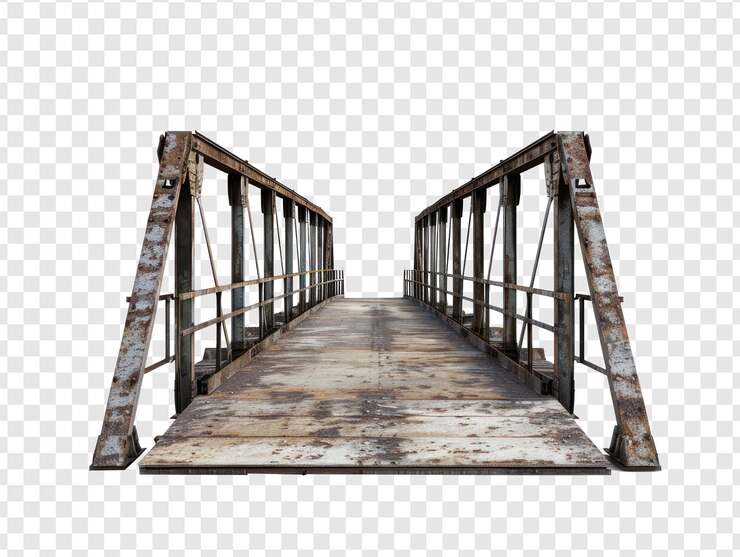 PSD ultra realistic frontview photo of a rough metal bridge entrance on transparency background psd