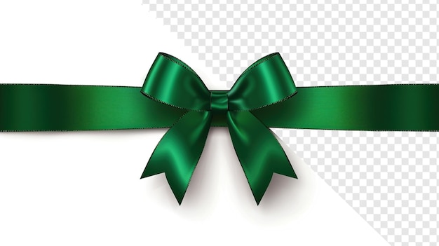 PSD ultra realistic green ribbon with bow isolated on transparent background