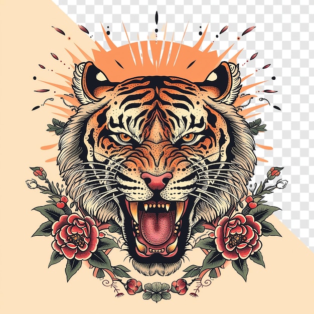 PSD ultra szczegółowy vintage tatuaż głowy tygrysa wektor 2d