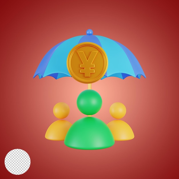 Umbrella 3d illustration with yuan