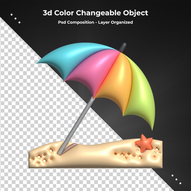 Umbrella 3d rendering on transparent background for psd composition