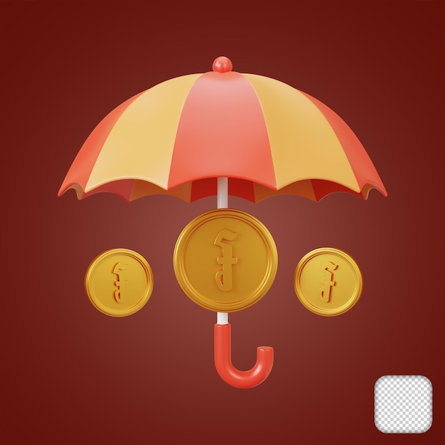 PSD umbrella riel money safety 3d illustration