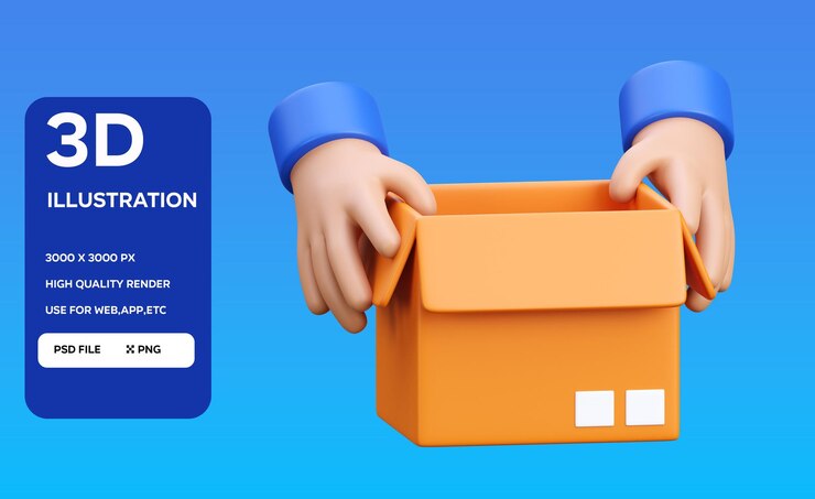 PSD unboxing 3d icon illustration