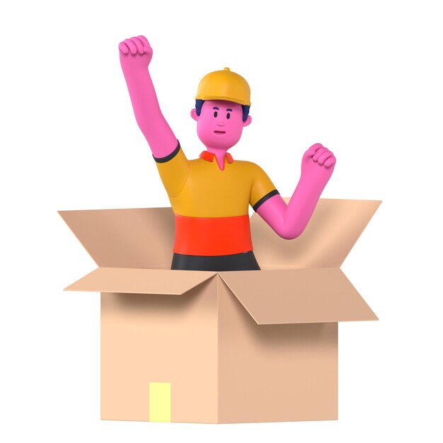 PSD unboxing boy deliveryman package courier