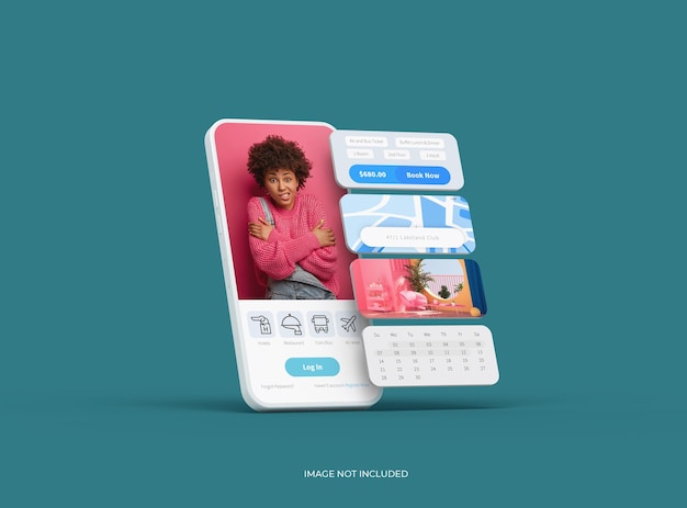 unbranded white smartphone template with separated popups ui ux app concept 3d render