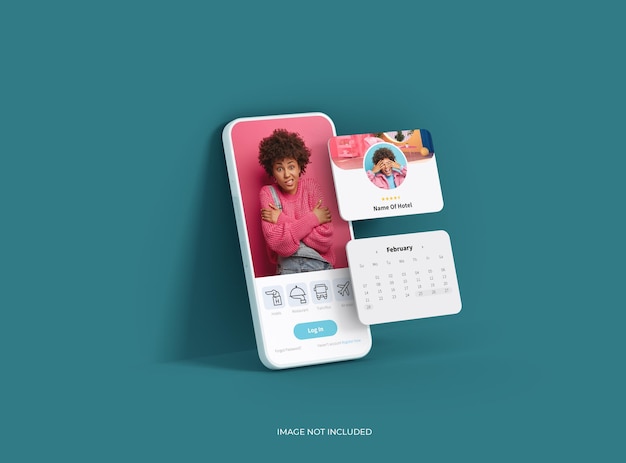 unbranded white smartphone template with separated popups ui ux app concept 3d render