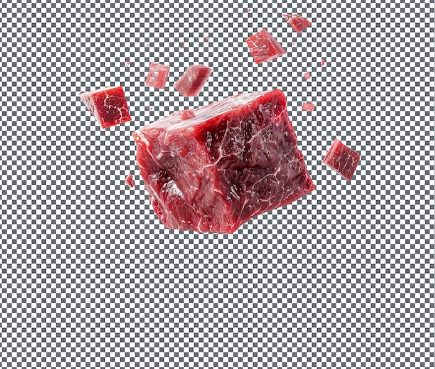 PSD uncooked gored cubed raw beef isolated on transparent background