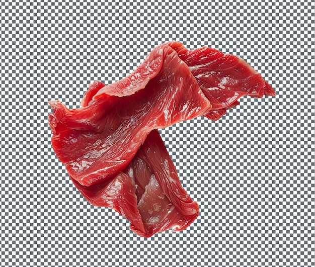 Uncooked gored raw beef dish isolated on transparent background