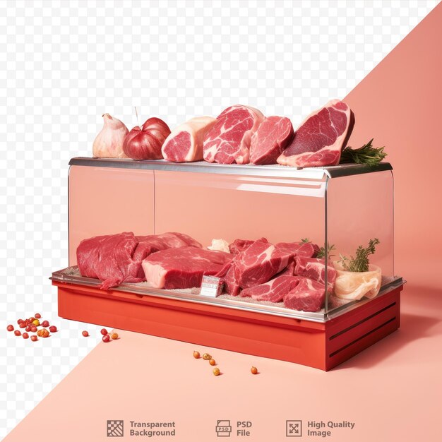 PSD uncooked meat in a butcher s showcase