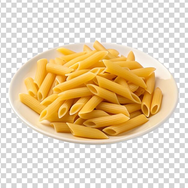 Uncooked raw penne pasta isolated on transparent background