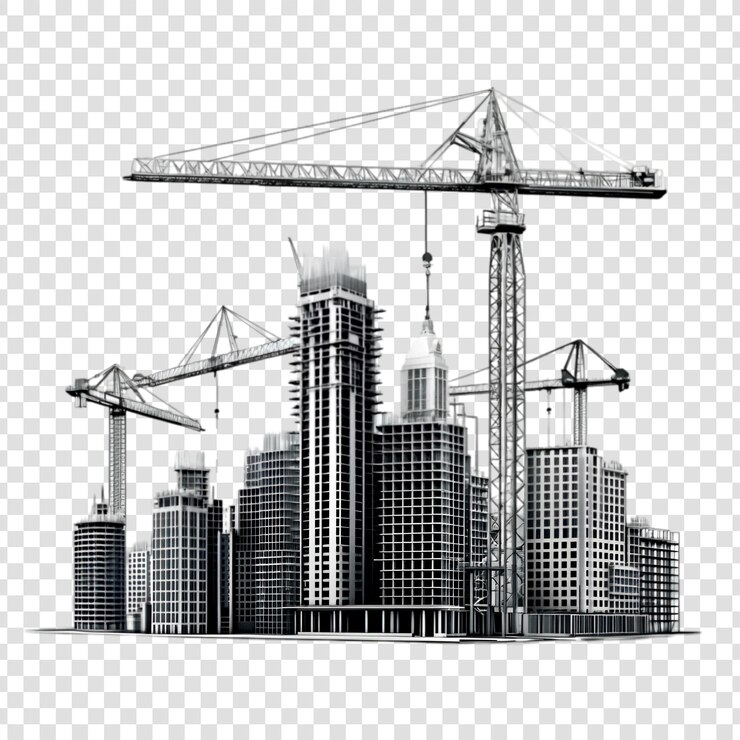 PSD under construction building on a transparent background
