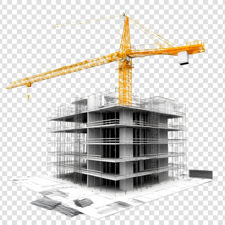 PSD under construction building on a transparent background