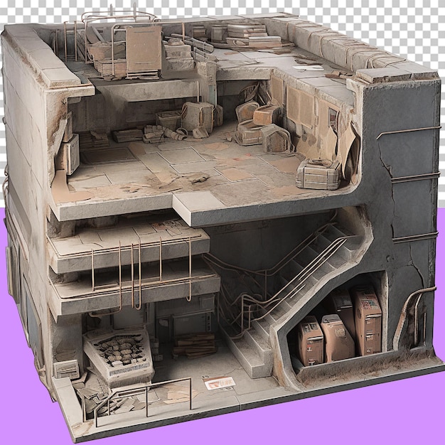 PSD Модель подземного бункера, игровой актив, изолированный объект, прозрачный фон