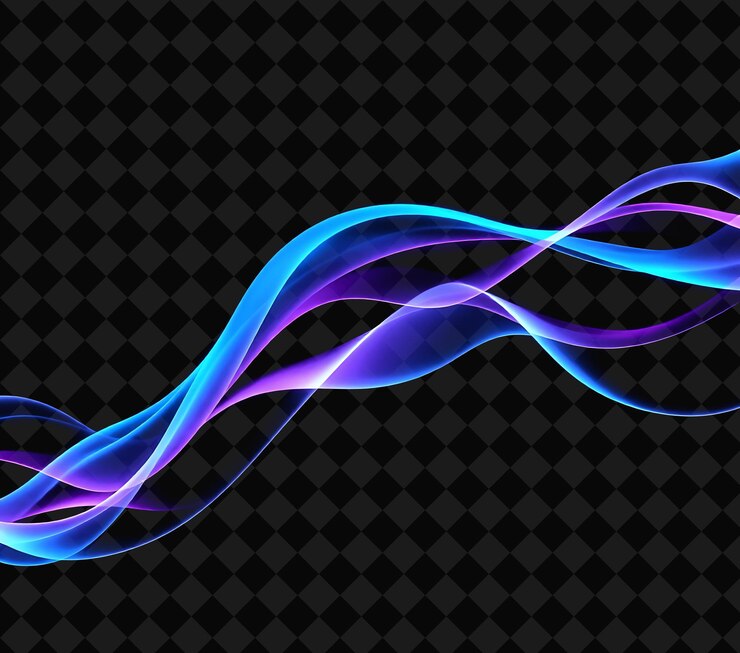 PSD undulating meson waves graceful flowing ribbons of electric bl y2k inspired neon background